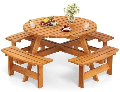 Productafbeelding van Picknicktafel - Tuintafel - Tuinmeubel - Picknickbank - Buitenmeubel - Rond 110 cm