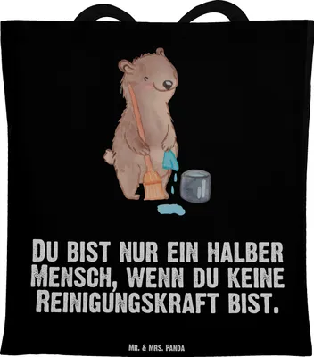 Produktbild von Mr. & Mrs. Panda Beutel Reinigungskraft Herz - Schwarz - Geschenk, Laptoptasche, Tote Bag, Jutebeutel, totebag, Shopping Tasche