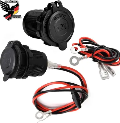 Produktbild von 12V-24V Zigarettenanzünder Buchse Dose Einbau Steckdose Adapter Wasserdicht mit Anschlusskabel und Sicherung für KFZ Auto Motorrad Boot ATV Traktor