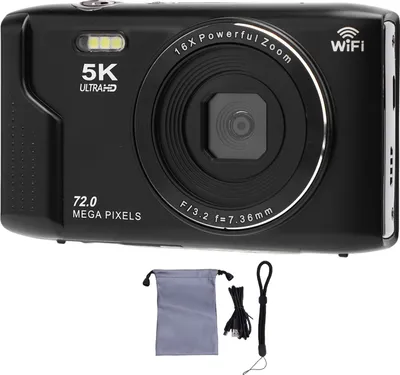 Obrázek produktu pro digitální fotoaparát 5K, 72 MP, 2,8palcová obrazovka ultra HD, 16x zoom, automatické zaostřování, Wi-Fi s integrovaným bleskem, pro fotografování na cestách, černý, 64 GB