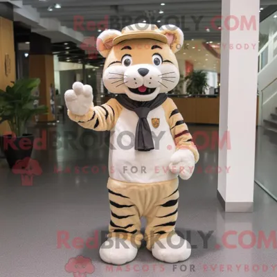Produktbild von Beiges REDBROKOLY Tiger-Maskottchenkostüm mit Röhrenjeans und Baskenmütze