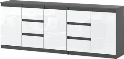 Zdjęcie produktu dla Komoda Do Sypialni 6 Szuflad 200Cm Nowoczesna Salon Szara Mat Biała Połysk