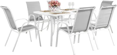 Image de Table et chaises de jardin en textilène "Cordoba" - Phoenix - 6 places - Gris