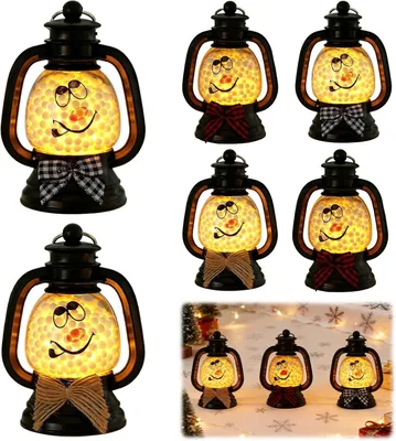 Productafbeelding van 6 stuks mini-kerstdecoratie, lantaarn, kerstlantaarn, kleine lantaarn, tafeldecoratie, kerstlantaarn, ledlicht, kerstdecoratie voor binnen en buiten