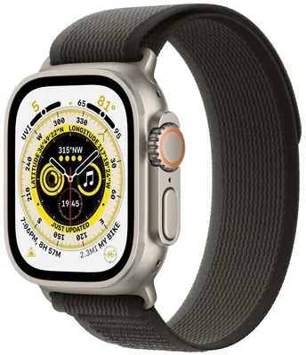 Produktbild von Watch Ultra GPS + Cellular 49mm Titangehäuse mit Trail Loop Armband Schwarz/Grau - M/L