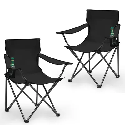 Produktbild von SUNULA 2er Set Campingstuhl Faltbar bis 100 kg, Faltstuhl Klappstuhl mit Getränkehalter und Tasche, Schwarz