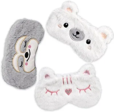 Imagen del producto de Mascarilla para dormir para niños, juego de 3 unidades, de felpa, con diseños de animales adorables