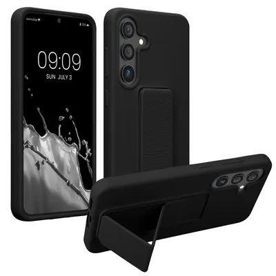 Produktbild von kwmobile Handyhülle für Samsung Galaxy S25 Hülle - TPU Silikon Case mit Fingerhalter und Stand - Schutzhülle Cover in Schwarz