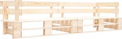 A wooden outdoor sofa set made of pallets, shown against a white background.