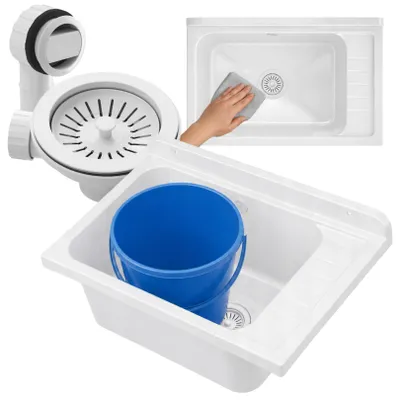 Obrázok produktu pre Granitan - Výlevka - Drez 58x38 cm - Drez biely - so sifónom - do práčovne a garáže - MONZA