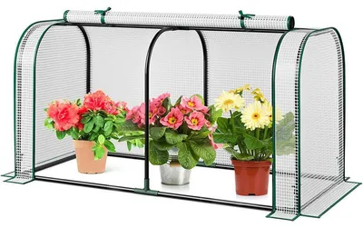 Produktbild von Tragbares Mini-Gewächshaus mit Rolltür mit Reißverschluss HG3284, 122 x 56 x 61 cm, weiß