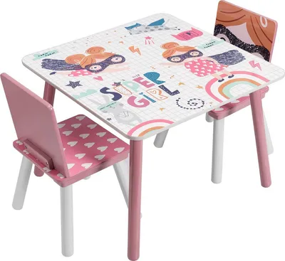 Produktbild von Kindertisch mit 2 Stühlen – Kinderschreibtisch – Spieltisch – Kinderzimmermöbel – Kinderstuhl Set – Rosa – Kinder Schreibtisch – Spieltisch