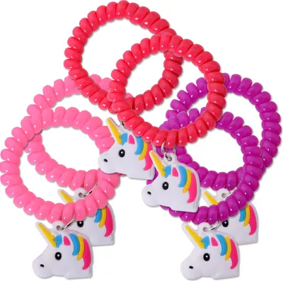 Produktbild von 6 Stück TE-Trend Einhorn Pferd Spiralband Schmuck Armband Armbänder Set Armreif Anhänger  50 mm Party Geburtstag Mitgebsel sortiert
