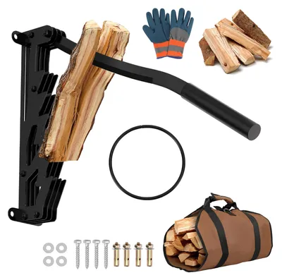Produktbild von Eikuavons Wandholzspalter ohne Strom mit festem Griff, Sicherungsring, Brennholztasche und Handschuhen, Schwarz