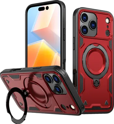 Produktbild von Dual Layer Hülle für iPhone 17 Pro mit Ring Ständer Magnetisch Stoßfest Handyhülle Rot