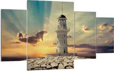 Produktbild von Bild auf Leinwand - Leinwandbild - Leuchtturm Wasser Meer Steine - 160x90cm - Wand Bild - Wanddeko - Leinwanddruck - Bilder - Kunstdruck - Wanddekoration - Leinwand bilder - Wandkunst - DL160x90-2895