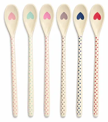 Produktbild von RICE Melamin Latte-Löffel 6er Set Herz Print Dessertlöffel 22 cm BPA-frei