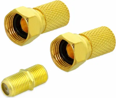 Produktbild von F-Stecker 6,5-7 mm + F-Doppelbuchse Vergoldet Kupplung Sat TV Antennen Koaxialkabel Verbinder (2X F-Stecker + 1x Doppelbuchse)