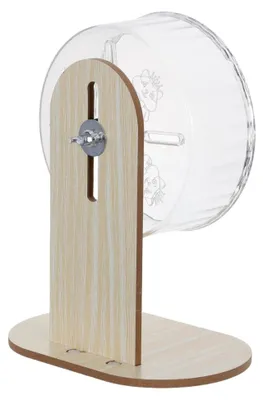 Produktbild von Geräuschloses Hamsterrad mit Holzständer, Transparentes Laufrad 15 cm, Freistehendes Laufrad für Zwerghamster und Kleine Tiere