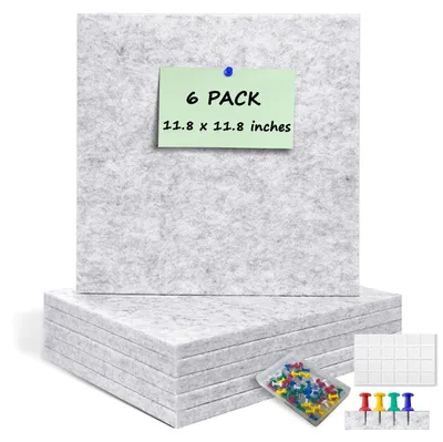 6er-Set Filz-Pinnwandfliesen, Kork, 30x30 cm, grau, mit 60 Pins