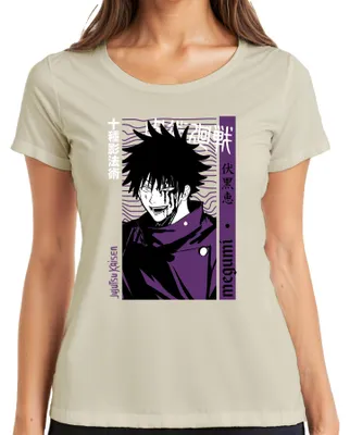 Zdjęcie produktu dla Koszulka damska z motywem z anime i mangi „Jujutsu Kaisen” – Megumi Fushiguro, w ciemnofioletowym kolorze z krwistymi akcentami, kolor naturalny, rozmiar M