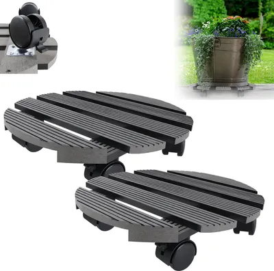 Zdjęcie produktu dla XMTECH 2 sztuki WPC wałek do roślin odporny na warunki atmosferyczne, udźwig 100 kg, wałek do roślin i wałek do kwiatów ø30 cm do użytku na zewnątrz i wewnątrz, wałek do roślin, podstawka z kółkami, okrągła, antracytowa