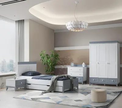 Immagine prodotto di Cameretta moderna per bambini con letto, comodino, cassettiera e armadio Elegante
