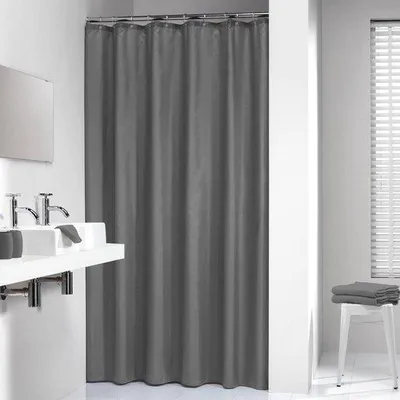 Zdjęcie produktu dla Ibenzoa® Zasłona prysznicowa, 180 x 200 cm – Szara, 100% poliester, wodoodporna, 12 przelotek, obciążony dół i góra