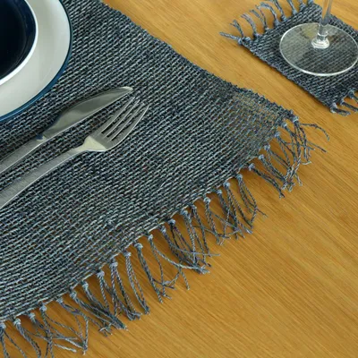 Productafbeelding van Natuurlijke placemat met zeegrasfranjes - Houtskoolkleur
