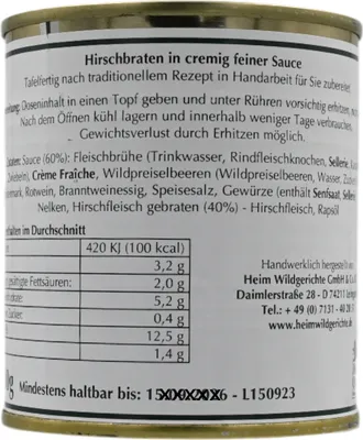 Produktbild von Hirschbraten  in cremig feiner Sauce (glutenfrei)