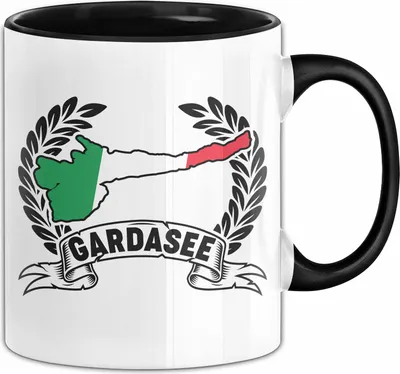 Produktbild von Gardasee Tasse Geschenk Italien Urlaub Garda See Kaffee-Becher (Schwarz)
