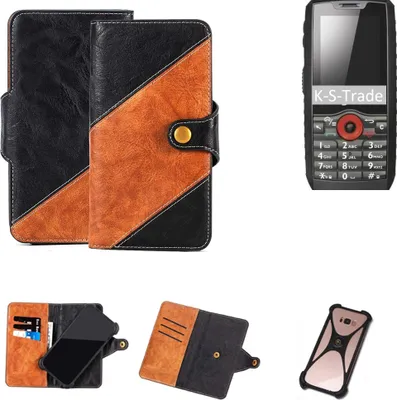 Produktbild von K-S-Trade Handyhülle Schutzhülle Bookstyle Case Wallet-Case kompatibel mit Ruggear RG160 Handy Cover Bumper Klapphülle schwarz hellbraun 1x