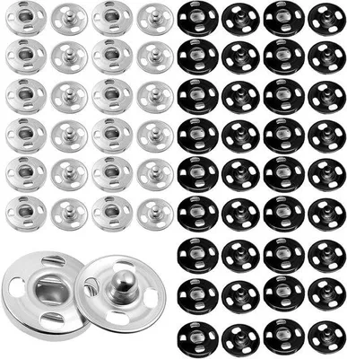 Produktbild von Metalne Knopfset 100 Stück, 10 mm, Metall, schwarz und silber, ideal für Kleidung, Handtaschen und DIY-Nähanwendungen