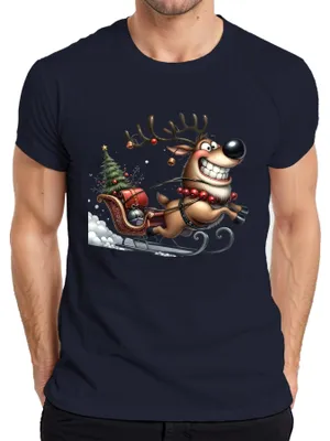 Immagine prodotto di Maglietta da uomo Funny Reindeer Sleigh Christmas Gift Retro, Navy, M