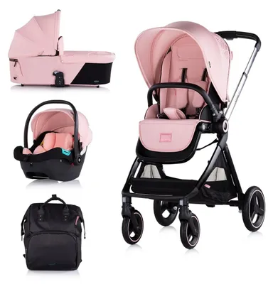 Produktbild von Chipolino Kinderwagen Elite 3 in 1 i-Size Babyschale Sportsitz Babywanne Tasche pink