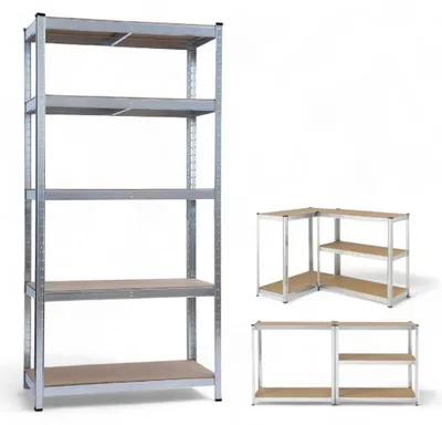 Image de Étagère modulaire en kit en métal galvanisé, 5 tablettes avec barres de renfort, 90 x 40 x H 180 cm