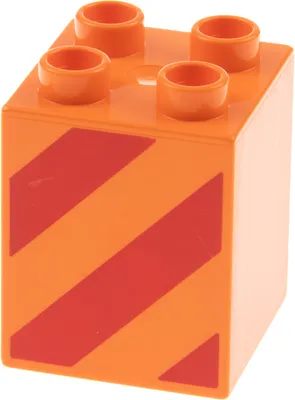 Produktbild von 1x Lego Duplo Motiv Bau Stein 2x2x2 orange Streifen diagonal rot 31110pb072