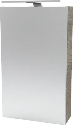 Produktbild von Fackelmann STANFORD Spiegelschrank mit LED-Beleuchtung Alibertschrank für Bad und Gäste-WC (40 x 68 x 15,3 cm) SBC Badschrank mit Spiegel in Holz Braun Tür rechts