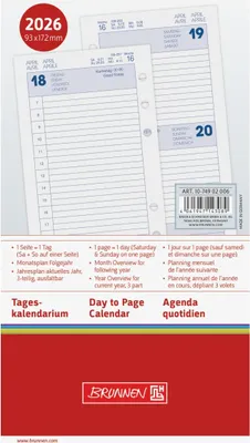 Produktbild von Tageskalendarium 1 Tag/Seite, Sa. + So. auf einer Seite 9,3x17,2 cm 2026