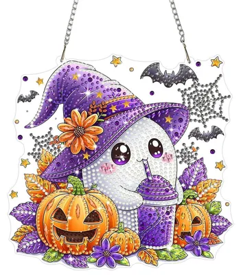 Immagine prodotto di Ciondolo a forma di zucca per pittura a diamante 5D, decorazione per finestre a tema Halloween, ornamento da appendere