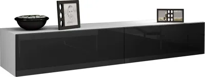 Produktbild von Furniture24 Tv Schrank Vigo 180 cm Länge, Hängeschrank, Wandschrank, Fernsehentisch mit 2 Klapptüren, Lowboard, Grifflose Öffnen, Push to Open Weiß/Schwarz Hochglanz