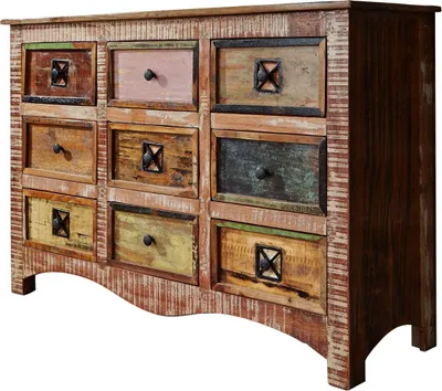 Image de MASSIVMOEBEL24 | Commode 130x40 Bois de récupération laqué Multicolore NATURE OF SPIRIT #59
