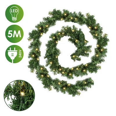 Produktbild von Fiqops Weihnachtsgirlande 5m mit 100 LEDs Tannengirlande Künstliche Weihnachtskranz Weihnachtsdekoration für Innen und Außen