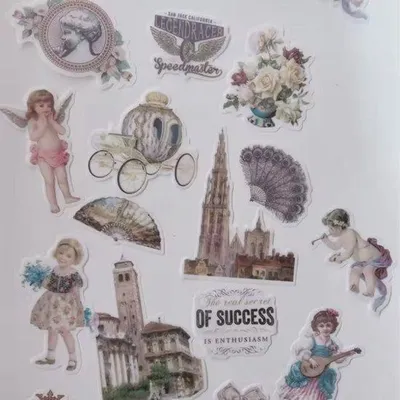 Produktbild von Vintage-Aufkleber – Poesie-Aufkleber – klassische Aufkleber – 60 Aufkleber – mittelalterliche Aufkleber – Frauen – Gebäude – Fächer – Kutsche – Bullet Journal – für Erwachsene – Scrapbooking – CHPN