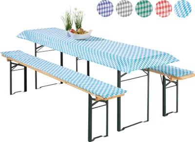 Produktbild von heimtexland ® Auflagen Set 3-teilig für Bierzeltgarnitur 2x Polster Auflage Bierbank 1x Tischdecke Vichy Karo Garten Tischdeko Typ331 Bavaria Tischmass 70x220 cm