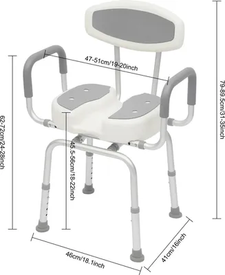 Produktbild von Duschstuhl 360° - Drehbarer Duschsitz mit Rückenlehne - Höhenverstellbar 45,5–56 cm - Gepolsterte Sitzfläche - Rutschfestes Metallgestell - Belastbar bis 136 kg - Grau
