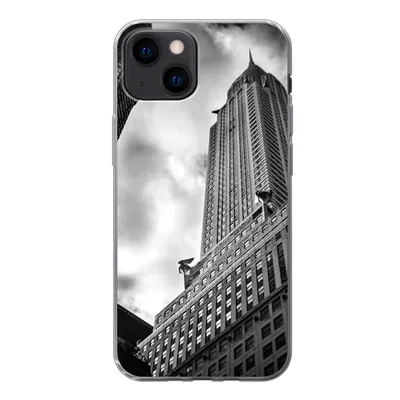 Produktbild von MuchoWow® Handyhülle Schutzhülle Hülle für iPhone 13 mini Chrysler Building in New York von unten nach oben in Schwarz-Weiß Silikon Softcase Handy Hülle - Softcase