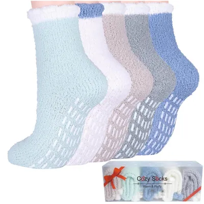 Produktbild von Stoppersocken Damen 5 Paar Winter Haussocken 36-42 Kalte Farben