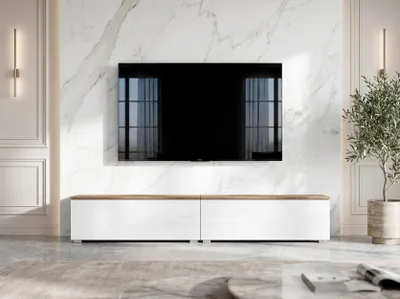 Produktbild von AX LIVING Barvo 2x100 TV Kommode Lowboard Braun/Weiß Hochglanz Stehend