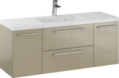 Produktbild von Rosen 120.2 cm Badezimmerschrank in Cappuccino Hochglanz mit Waschbecken und verchromten Griffen - Zeitloses Design